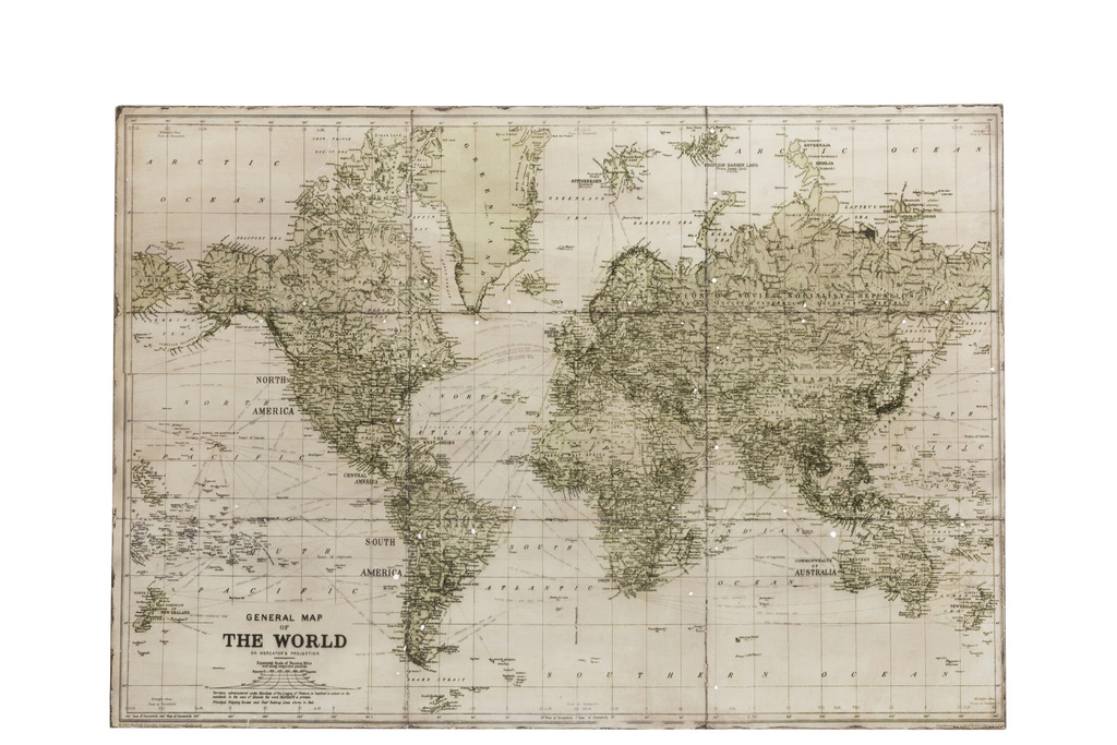 J-LINE WERELDKAART – METAAL WIT/KHAKI