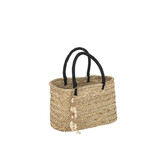 J-LINE STRANDTAS MET SCHELPJES EN ZWARTE HANDVATTEN – JUTE NATUUR/ZWART LARGE