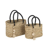 J-LINE STRANDTAS MET SCHELPJES EN ZWARTE HANDVATTEN – JUTE NATUUR/ZWART LARGE