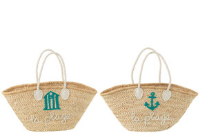 J-LINE STRANDTAS LA PLAGE – MAÏSBLAD NATUUR/WIT/AZUR (SET VAN 2)