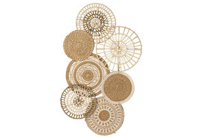 J-LINE WANDDECORATIE CIRCLES ZEEGRAS/KATOEN NATUUR/WIT