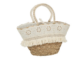 J-LINE STRANDTAS BLOEMEN + FRANJES – ZEEGRAS NATUUR/CREME