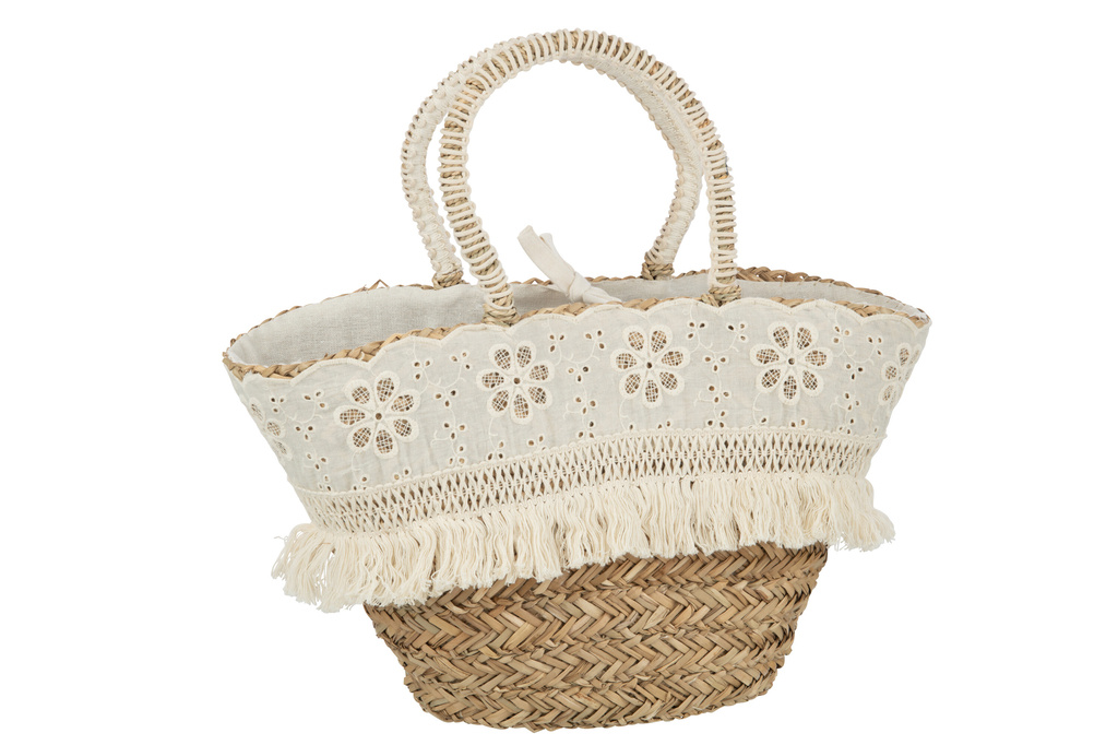 J-LINE STRANDTAS BLOEMEN + FRANJES – ZEEGRAS NATUUR/CREME