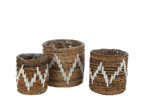 J-LINE SET VAN 3 MANDEN FANNY BANANENBLAD NATUREL/WIT