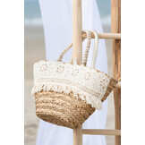 J-LINE STRANDTAS BLOEMEN + FRANJES – ZEEGRAS NATUUR/CREME