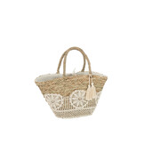 J-LINE STRANDTAS KANT BLOEM + KWASTJE – JUTE NATUUR/WIT