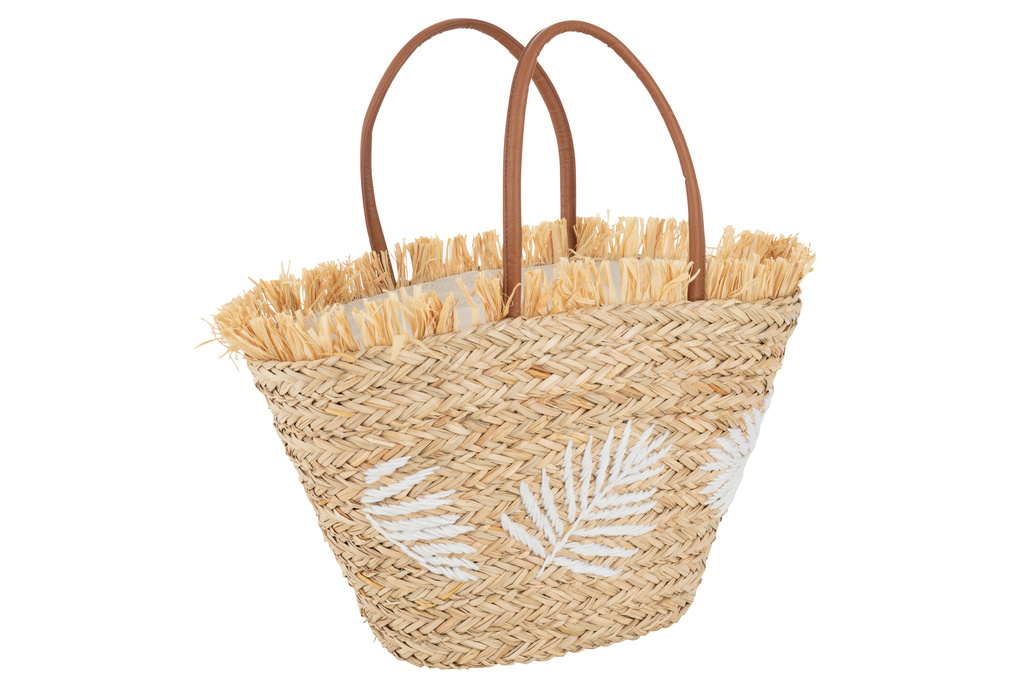 J-LINE STRANDTAS LEAF JUTE NATURAL/WHITE
