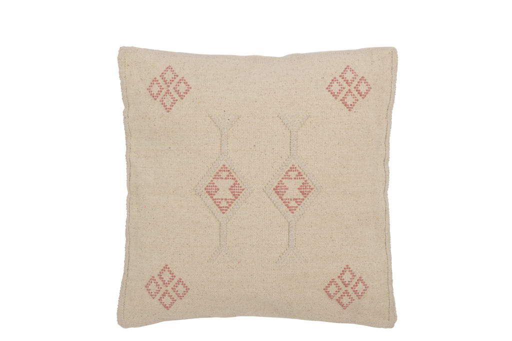 J-LINE KUSSEN DIAMANTEN + PIJLEN – KATOEN/POLYESTER – CREME/ROZE – 45 CM