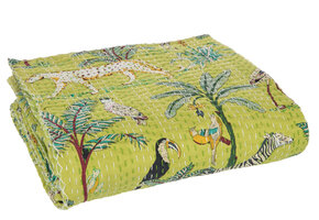 J-LINE PLAID/STRANDKLEED EXOTISCHE DIEREN & PLANTEN KATOEN GROEN LARGE