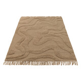 J-LINE RUG TUFTED CURVES/FRINGES WOOL BEIGE