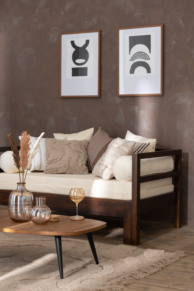 J-LINE RUG TUFTED CURVES/FRINGES WOOL BEIGE