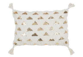 J-LINE KUSSEN TUFTED MET KWASTJES & PAILLETTEN – KATOEN – WIT/GOUD – 60×40 CM