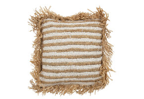 J-LINE KUSSEN STREPEN MET FRANJES – MENDONG/POLYESTER – WIT – 45 CM