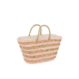 J-LINE STRANDTAS KORTE HANDVATTEN – HORIZONTALE STREPEN JUTE NATURAL/LIGHT PINK