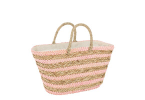 J-LINE STRANDTAS KORTE HANDVATTEN – HORIZONTALE STREPEN JUTE NATURAL/LIGHT PINK