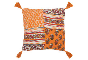J-LINE KUSSEN FLOWERS + TASSELS – KATOEN ORANJE/RUST