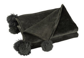 J-LINE PLAID MET POMPONS POLYESTER ZWART