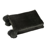 J-LINE PLAID MET POMPONS POLYESTER ZWART