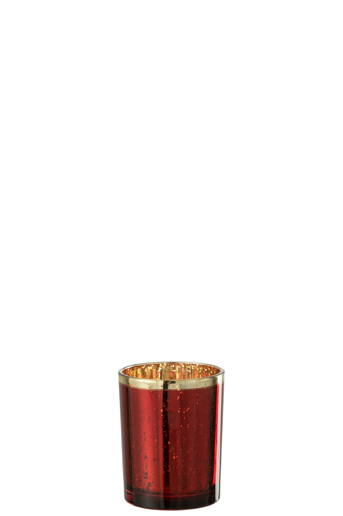 J-LINE WINDLICHT HURRICANE GOLD RIM GLASS RED MEDIUM