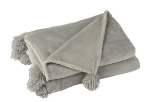 J-LINE PLAID MET POMPONS POLYESTER GRIJS