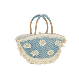 J-LINE STRANDTAS BLOEMEN + FRANJES – DENIM/ZEEGRAS NATUUR/BLAUW