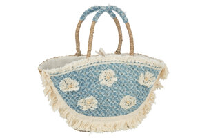 J-LINE STRANDTAS BLOEMEN + FRANJES – DENIM/ZEEGRAS NATUUR/BLAUW