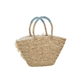 J-LINE STRANDTAS BLOEMEN + FRANJES – DENIM/ZEEGRAS NATUUR/BLAUW