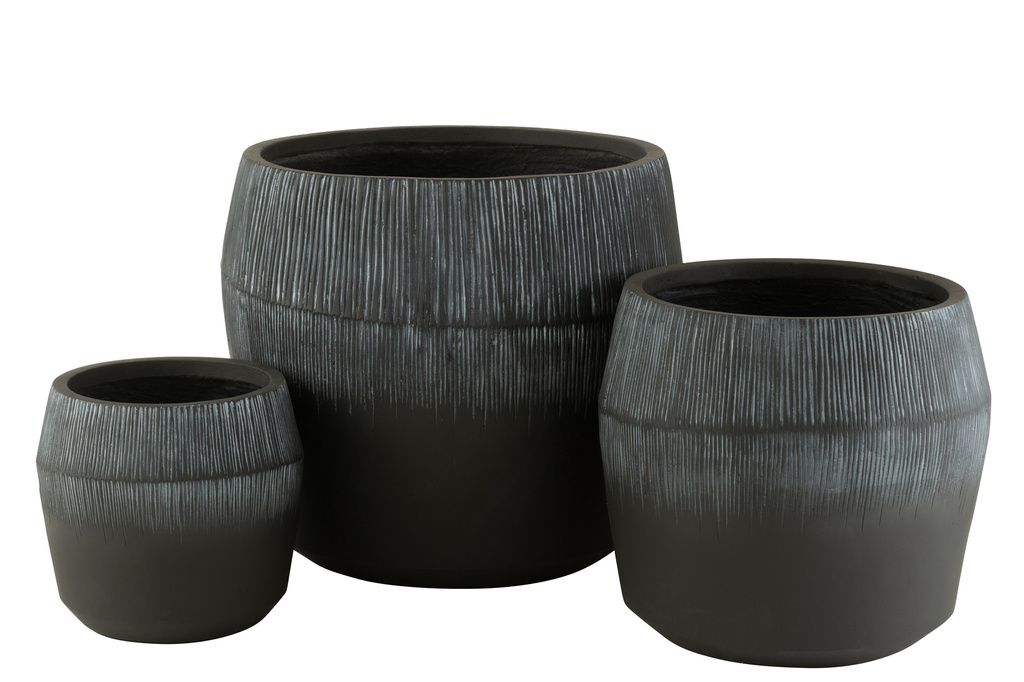 J-LINE SET VAN 3 BLOEMPOTTEN FIBER CLAY ZWART