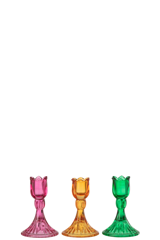 J-LINE KANDELAAR TULIP GLAS MIX - SET VAN 3