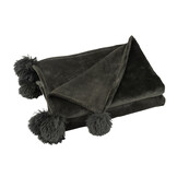 J-LINE PLAID MET POMPONS POLYESTER ZWART