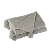 J-LINE PLAID MET POMPONS POLYESTER GRIJS