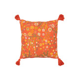 J-LINE KUSSEN SQUARE FLOWERS+TASSELS – KATOEN ORANJE/ROEST