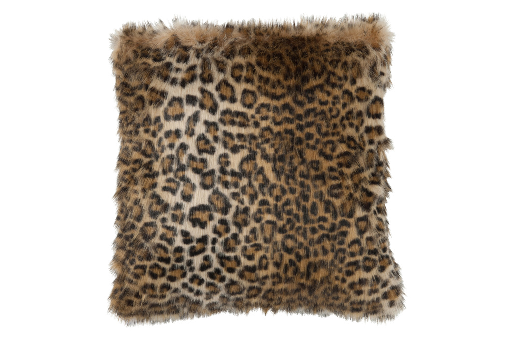 J-LINE KUSSEN FAKE FUR LEOPARD – POLYESTER/ACRYL – ZWART/BRUIN – 44 CM