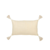 J-LINE KUSSEN RECHTHOEK BLOEMEN + KWASTJES – KATOEN – LICHTGEEL