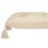 J-LINE KUSSEN RECHTHOEK BLOEMEN + KWASTJES – KATOEN – LICHTGEEL