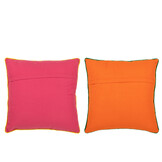 J-LINE KUSSEN BLOEMEN BORDUURSEL KATOEN/POLYESTER ORANJE/ROZE – SET VAN 2 STUKS