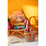 J-LINE KUSSEN BLOEMEN BORDUURSEL KATOEN/POLYESTER ORANJE/ROZE – SET VAN 2 STUKS