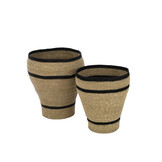J-LINE SET VAN 2 BASKETS ROUND STRIPED MARIE – SEAGRASS NATURAL