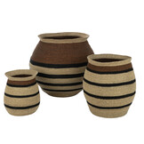 J-LINE SET VAN 3 MANDEN ROND STRIPED MARIE – ZEEGRAS BRUIN/ZWART