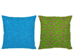 J-LINE KUSSEN PATROONSTOF – KATOEN/POLYESTER – GROEN/BLAUW – SET VAN 2 – 45 CM