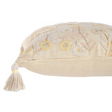 J-LINE KUSSEN VIERKANT BLOEMEN/KWASTJES KATOEN LICHTGEEL