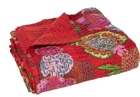 J-LINE PLAID/BEACH MAT FLOWERS + STITCHES COTTON RED LARGE