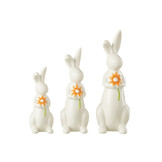 J-LINE SET OF 3 RABBITS FLOWERS PORCELAIN ORANGE/WHITE