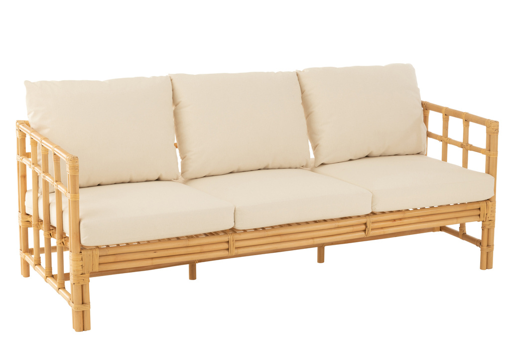 J-LINE SOFA ELISE + KUSSEN 3-PERSOONS ROTAN/TEXTIEL NATURAL/WIT