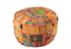 J-LINE POUF ROUND PATTERNS + TASSELS COTTON ORANGE