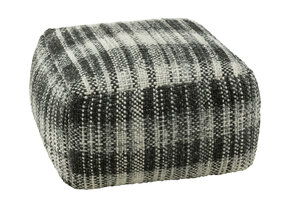 J-LINE POEF VIERKANT GERUITE WOL GRIJS/ZWART