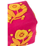 J-LINE POEF VIERKANT BLOEM KATOEN ROZE/ORANJE/GEEL