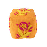 J-LINE POEF VIERKANT BLOEM KATOEN ORANJE/ROZE/GEEL