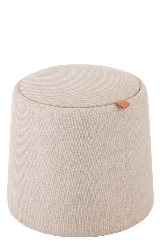 J-LINE POEF/SIDETABLE ROND TEXTIEL/HOUT BEIGE