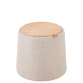 J-LINE POEF/SIDETABLE ROND TEXTIEL/HOUT BEIGE
